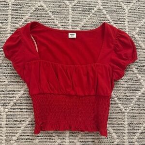Aritzia Sunday Best Red Smocked Crop Top